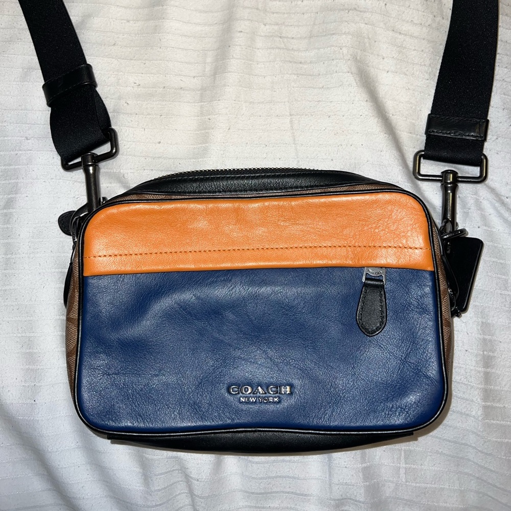 Coach leather crossbody bag, two toned leather and CC canvas.